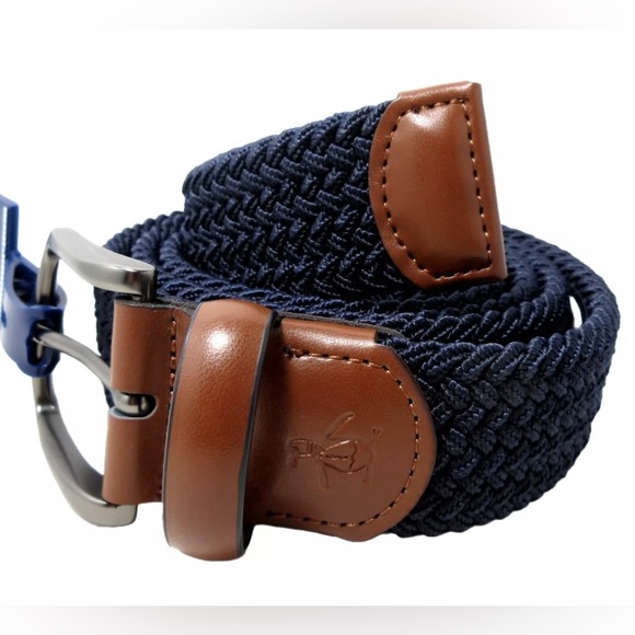 Penguin Stretch Belt Genuine Leather Woven Dark Navy Blue Men's Sz S (30-32) New - Picture 1 of 5